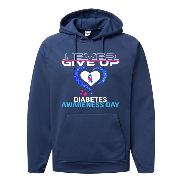 Never Give Up Diabetes Awareness Day Performance Fleece Hoodie