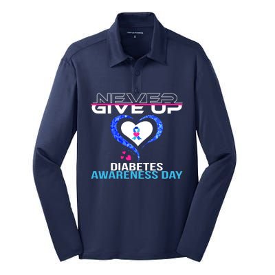 Never Give Up Diabetes Awareness Day Silk Touch Performance Long Sleeve Polo