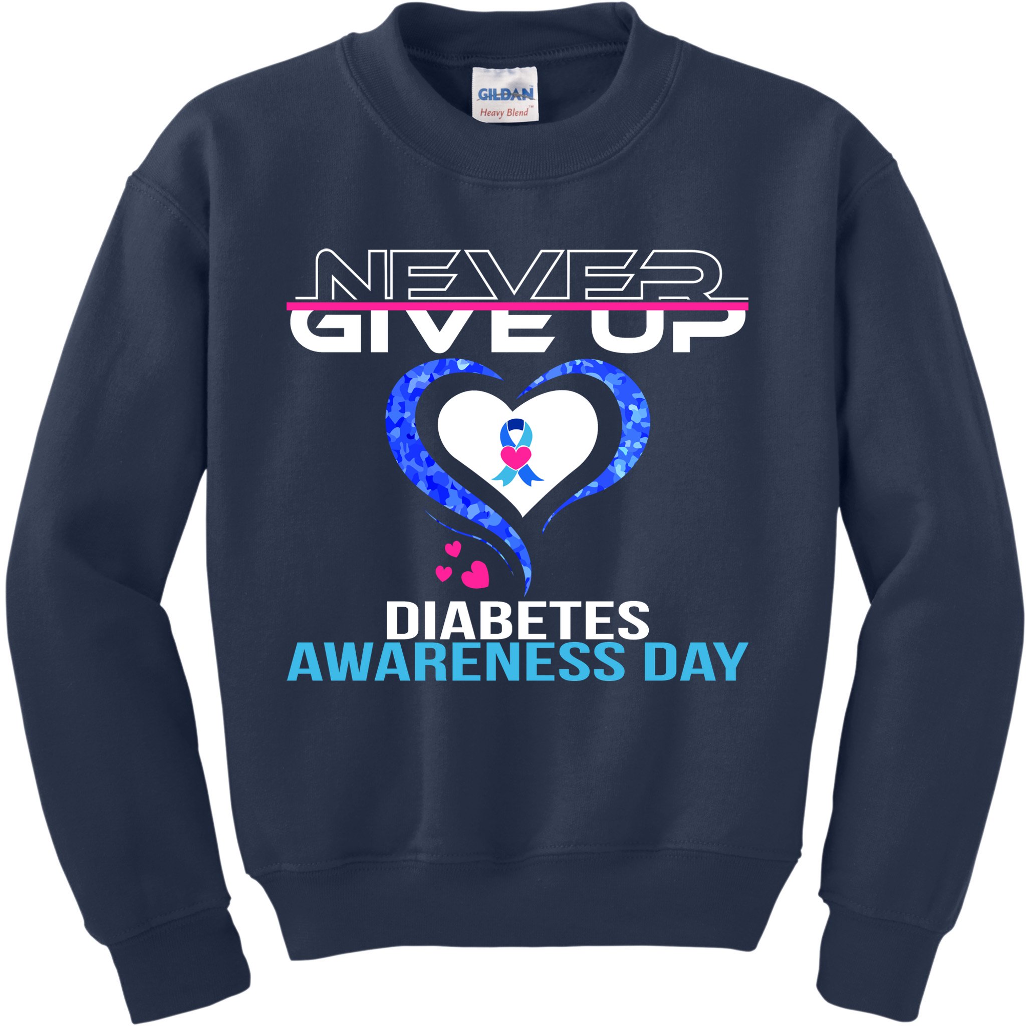 Never Give Up Diabetes Awareness Day Kids Sweatshirt