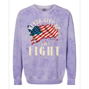 Never Give Up The Fight 1776 USA American Flag Colorblast Crewneck Sweatshirt