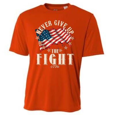 Never Give Up The Fight 1776 USA American Flag Cooling Performance Crew T-Shirt