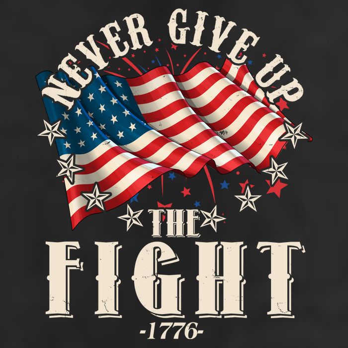Never Give Up The Fight 1776 USA American Flag 7 Panel Mesh Trucker Snapback Hat