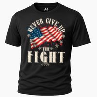 Never Give Up The Fight 1776 USA American Flag Cooling Performance Crew T-Shirt