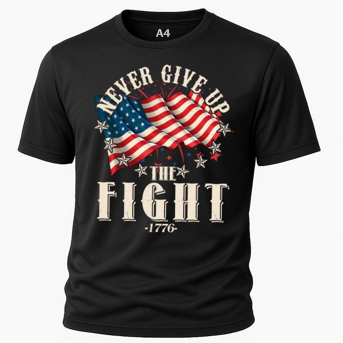 Never Give Up The Fight 1776 USA American Flag Cooling Performance Crew T-Shirt