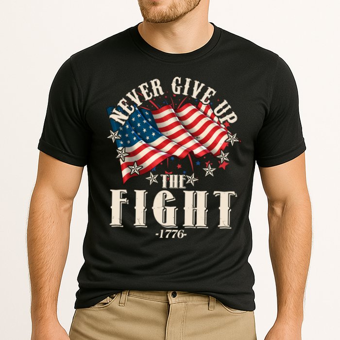 Never Give Up The Fight 1776 USA American Flag Cooling Performance Crew T-Shirt