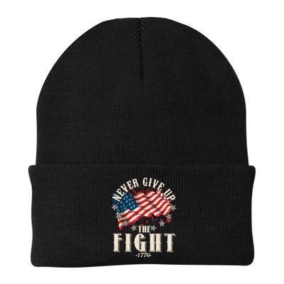 Never Give Up The Fight 1776 USA American Flag Beanie