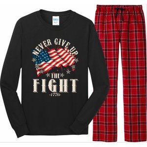 Never Give Up The Fight 1776 USA American Flag Long Sleeve Pajama Set