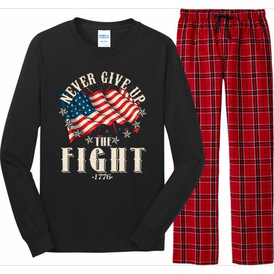 Never Give Up The Fight 1776 USA American Flag Long Sleeve Pajama Set