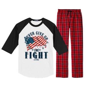 Never Give Up The Fight 1776 USA American Flag Raglan Sleeve Pajama Set