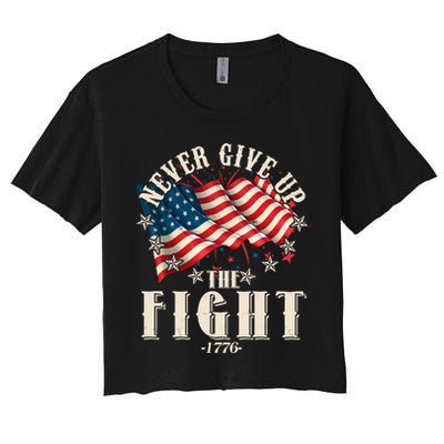 Never Give Up The Fight 1776 USA American Flag Crop Top
