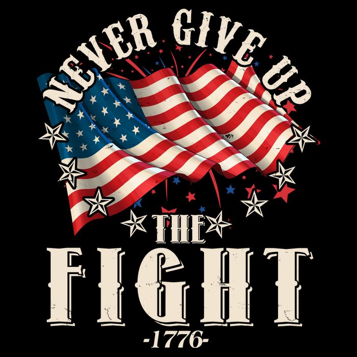 Never Give Up The Fight 1776 USA American Flag Cropped Pullover Crew