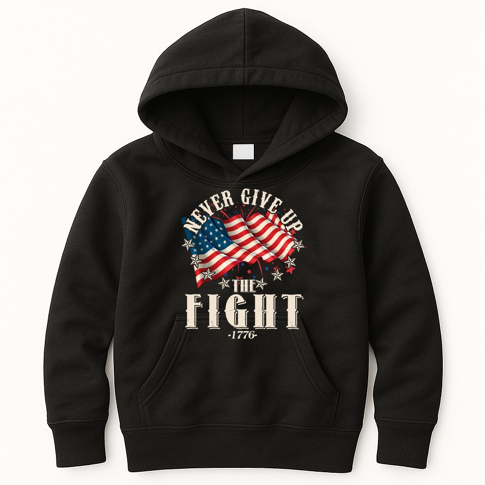 Never Give Up The Fight 1776 USA American Flag Kids Hoodie