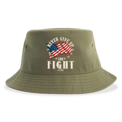 Never Give Up The Fight 1776 USA American Flag Sustainable Bucket Hat