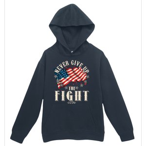 Never Give Up The Fight 1776 USA American Flag Urban Pullover Hoodie