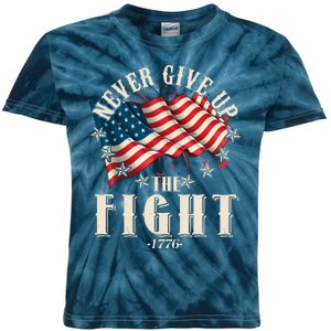 Never Give Up The Fight 1776 USA American Flag Kids Tie-Dye T-Shirt