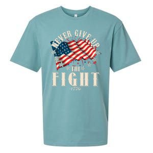 Never Give Up The Fight 1776 USA American Flag Sueded Cloud Jersey T-Shirt