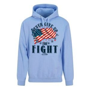 Never Give Up The Fight 1776 USA American Flag Unisex Surf Hoodie