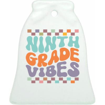 Ninth Grade Vibes Retro Groovy 9th Grade Back To School Ceramic Bell Ornament