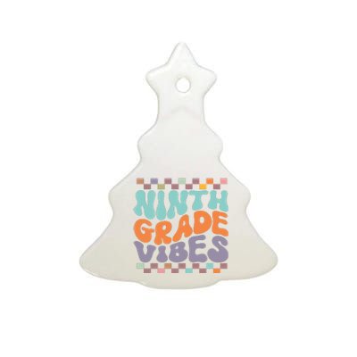 Ninth Grade Vibes Retro Groovy 9th Grade Back To School Ceramic Tree Ornament