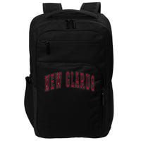 New Glarus Wisconsin Souvenir College Style Red Text Impact Tech Backpack