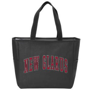 New Glarus Wisconsin Souvenir College Style Red Text Zip Tote Bag