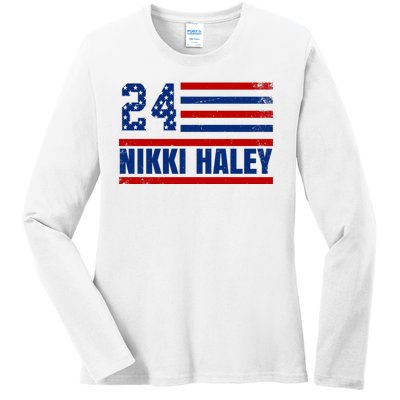 Nikki Haley 2024 American Flag Election Ladies Long Sleeve Shirt