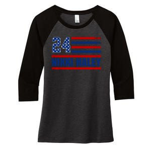 Nikki Haley 2024 American Flag Election Women's Tri-Blend 3/4-Sleeve Raglan Shirt