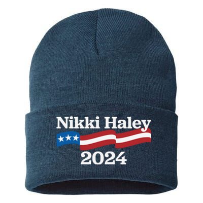 Nikki Haley 2024 For President Flag Logo Sustainable Knit Beanie