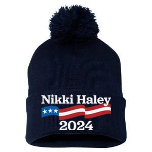 Nikki Haley 2024 For President Flag Logo Pom Pom 12in Knit Beanie