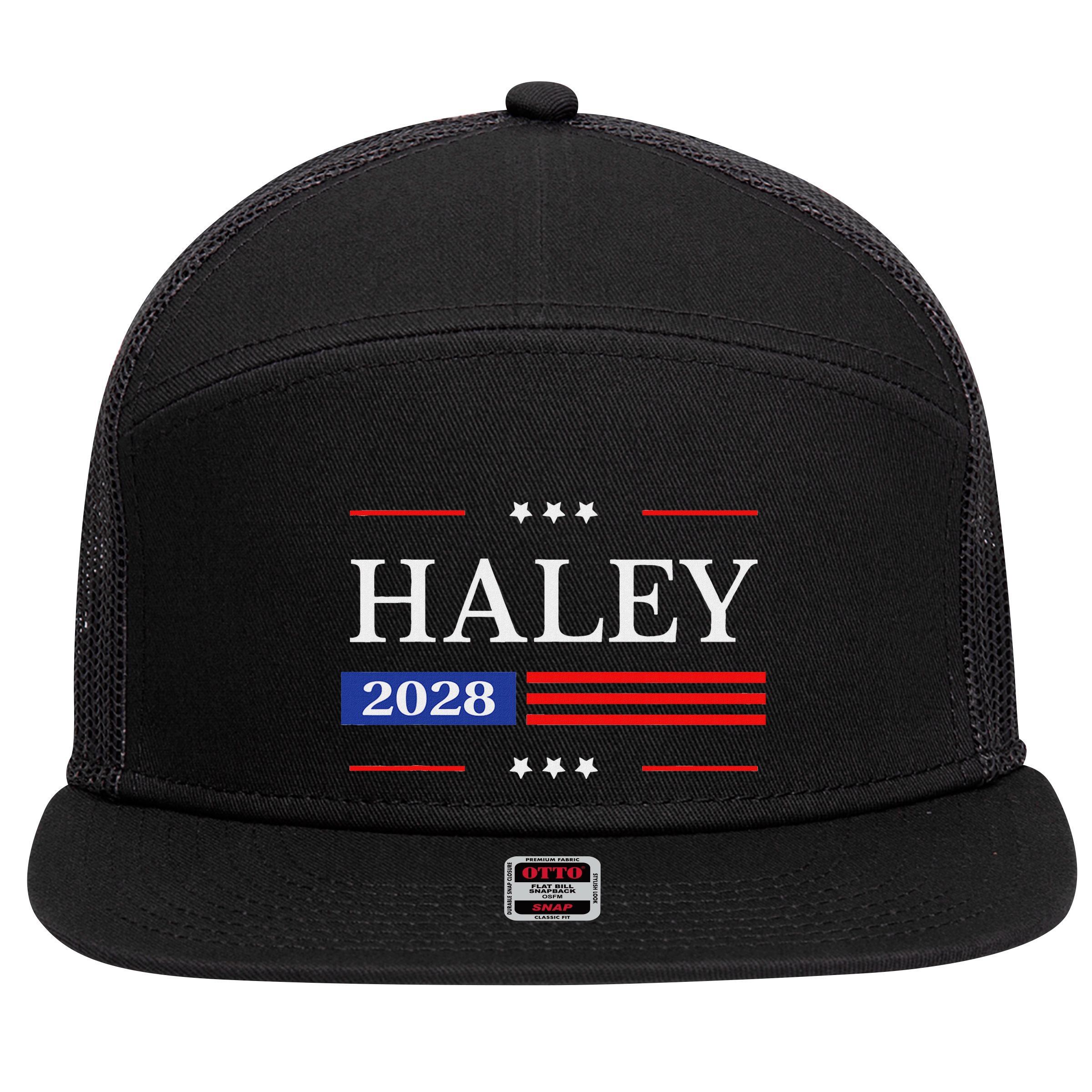 Nikki Haley 2028 American Flag Usa Flag 7 Panel Mesh Trucker Snapback Hat