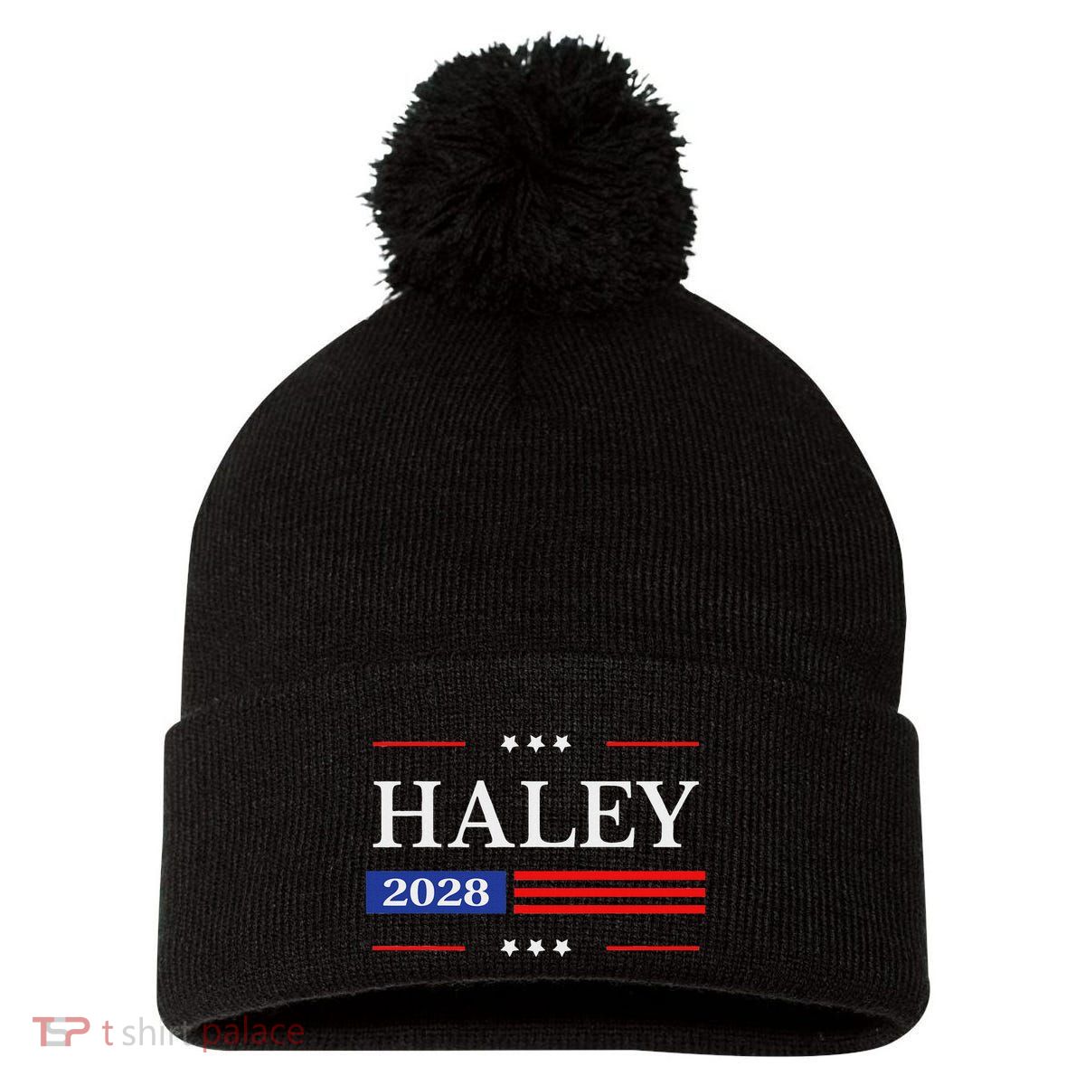 Nikki Haley 2028 American Flag Usa Flag Pom Pom 12in Knit Beanie