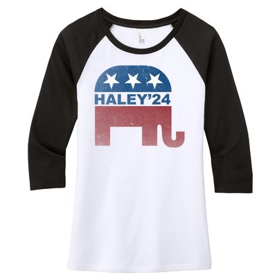 Nikki Haley 2024 For President Vintage Women's Tri-Blend 3/4-Sleeve Raglan Shirt