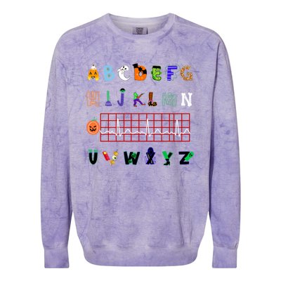 Nurse Halloween Alphabet Pqrst Electrocardiogram Ekg Ecg Great Gift Colorblast Crewneck Sweatshirt