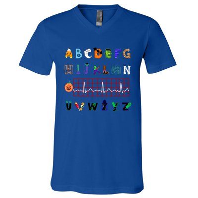 Nurse Halloween Alphabet Pqrst Electrocardiogram Ekg Ecg Great Gift V-Neck T-Shirt