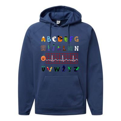 Nurse Halloween Alphabet Pqrst Electrocardiogram Ekg Ecg Great Gift Performance Fleece Hoodie