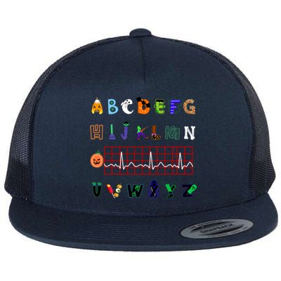 Nurse Halloween Alphabet Pqrst Electrocardiogram Ekg Ecg Great Gift Flat Bill Trucker Hat