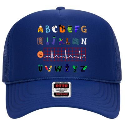 Nurse Halloween Alphabet Pqrst Electrocardiogram Ekg Ecg Great Gift High Crown Mesh Back Trucker Hat