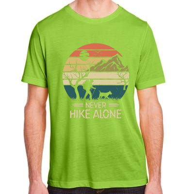 Never Hike Alone Dog Mountain Hiking Hiker Adult ChromaSoft Performance T-Shirt