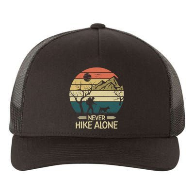 Never Hike Alone Dog Mountain Hiking Hiker Yupoong Adult 5-Panel Trucker Hat