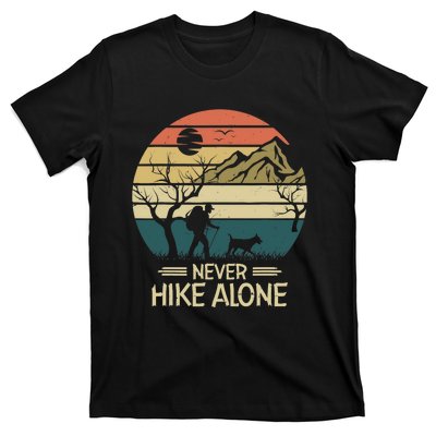 Never Hike Alone Dog Mountain Hiking Hiker T-Shirt