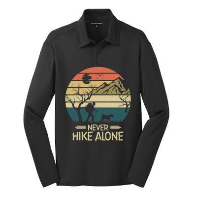 Never Hike Alone Dog Mountain Hiking Hiker Silk Touch Performance Long Sleeve Polo