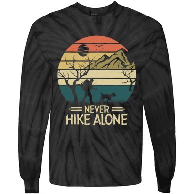 Never Hike Alone Dog Mountain Hiking Hiker Tie-Dye Long Sleeve Shirt