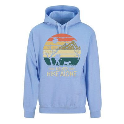 Never Hike Alone Dog Mountain Hiking Hiker Unisex Surf Hoodie