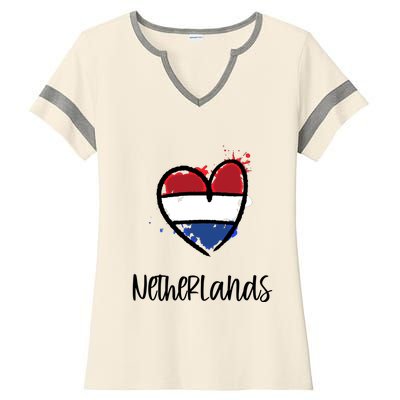 Netherland Heart Art Flag Cute Europe Minimal Dutch Gift Cool Gift Ladies Halftime Notch Neck Tee