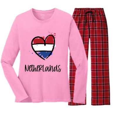 Netherland Heart Art Flag Cute Europe Minimal Dutch Gift Cool Gift Women's Long Sleeve Flannel Pajama Set 