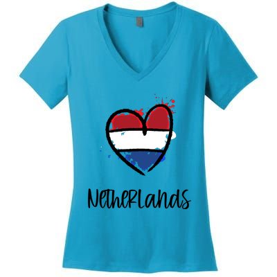 Netherland Heart Art Flag Cute Europe Minimal Dutch Gift Cool Gift Women's V-Neck T-Shirt