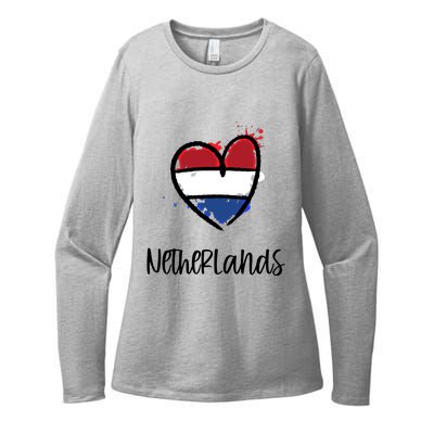 Netherland Heart Art Flag Cute Europe Minimal Dutch Gift Cool Gift Womens CVC Long Sleeve Shirt