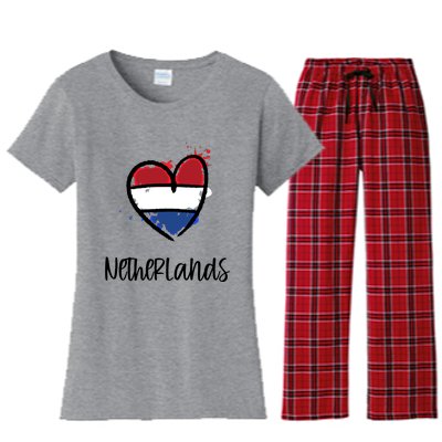 Netherland Heart Art Flag Cute Europe Minimal Dutch Gift Cool Gift Women's Flannel Pajama Set