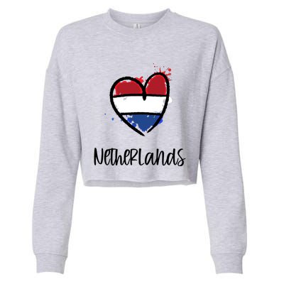 Netherland Heart Art Flag Cute Europe Minimal Dutch Gift Cool Gift Cropped Pullover Crew