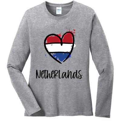 Netherland Heart Art Flag Cute Europe Minimal Dutch Gift Cool Gift Ladies Long Sleeve Shirt